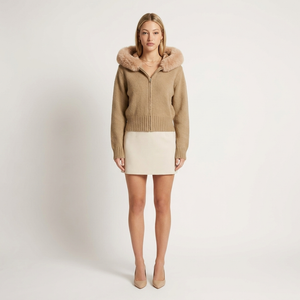Flore Faux Fur Hood Knit Cardigan Jacket