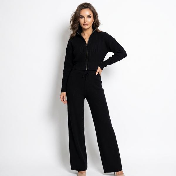Solange Ribbed Zip-Up Cardigan & Wide-Leg Trouser Co-Ord Set