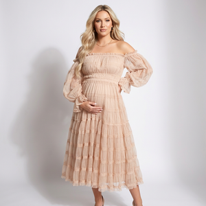 Rosalie Maternity Tiered Tulle Off-Shoulder Maxi Dress