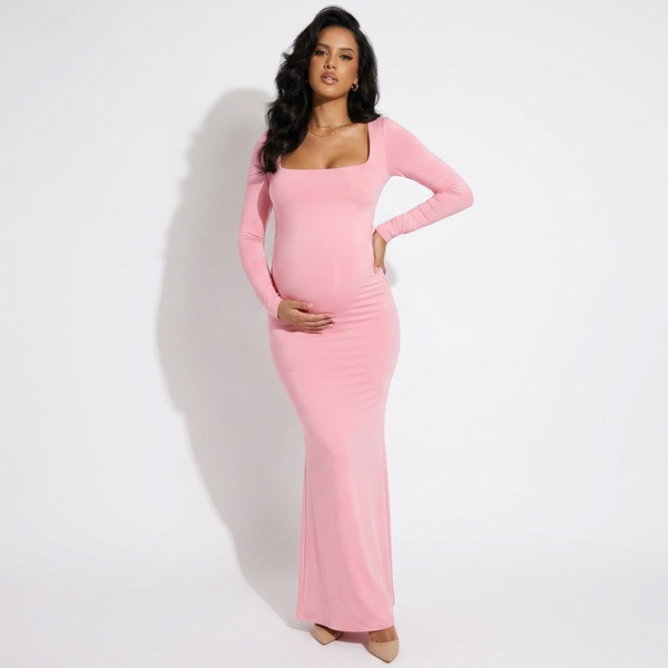 Léonie Square-Neck Bodycon Maternity Maxi Dress