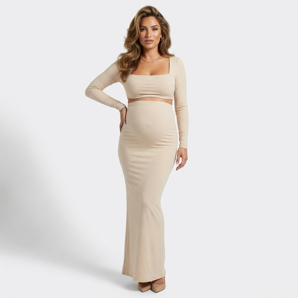 Léonie Square-Neck Bodycon Maternity Maxi Dress