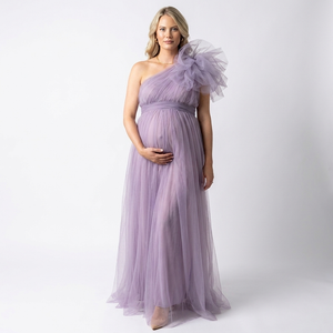 Fleur One-Shoulder Ruffle Tulle Maternity Gown