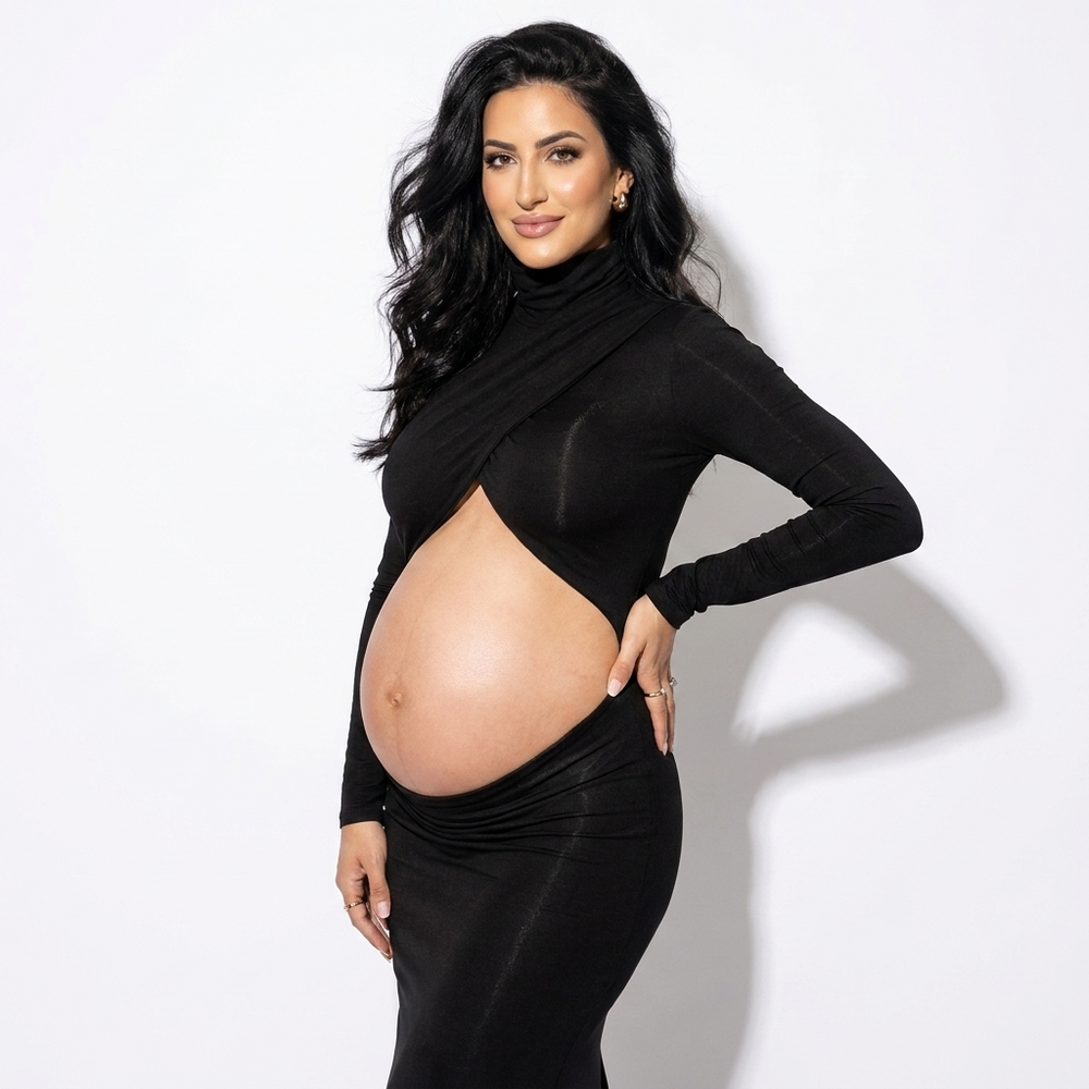 Vivienne Turtleneck Belly-Cutout Bodycon Maternity Dress
