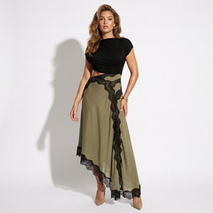 Colette Asymmetric Lace-Panel Midi Dress
