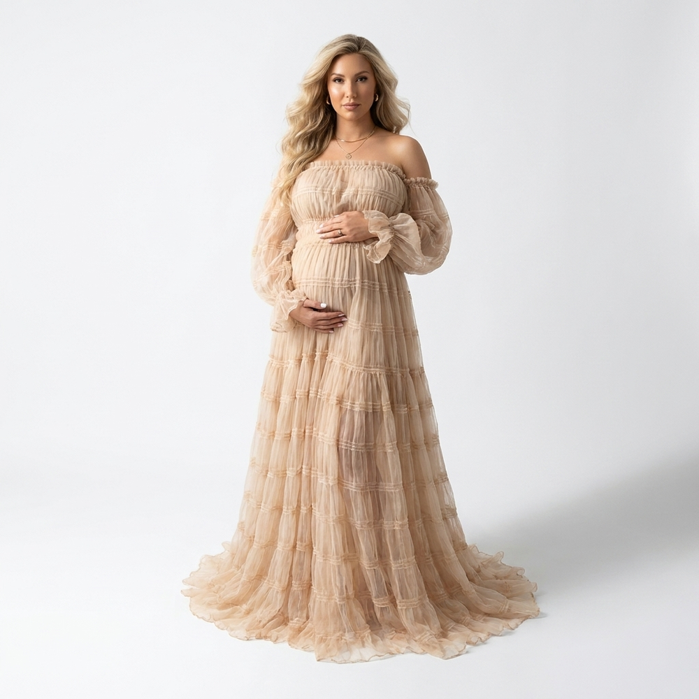 Rosalie Maternity Tiered Tulle Off-Shoulder Maxi Dress