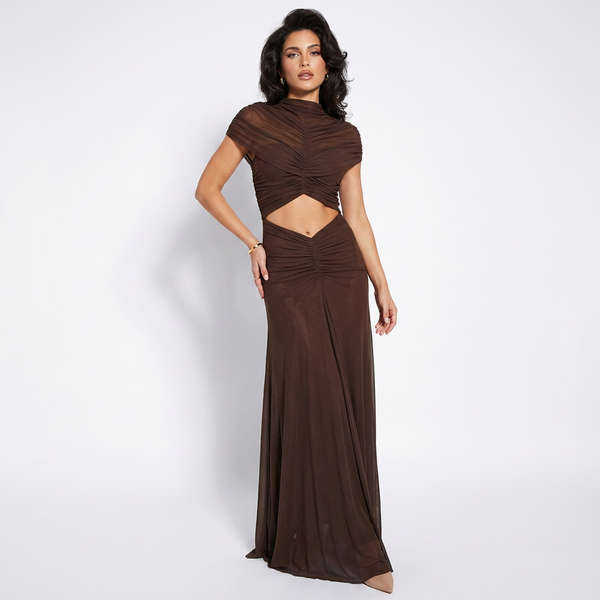 Victoire Hollow-Out Ruched Bodycon Maxi Dress