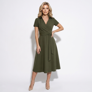Madeleine Collared Wrap Midi Dress