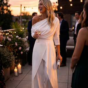 Serena | Women's One Shoulder Draped Wide Leg Evening Jumpsuit