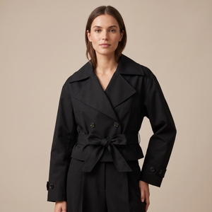Fleur Belted Double-Breasted Short Trench Jacket