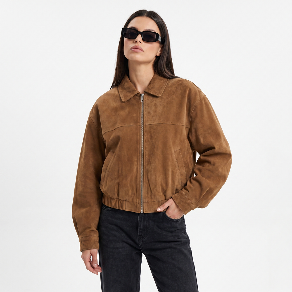 Jenny | Women's Suede Zip-Up Bomber Jacket