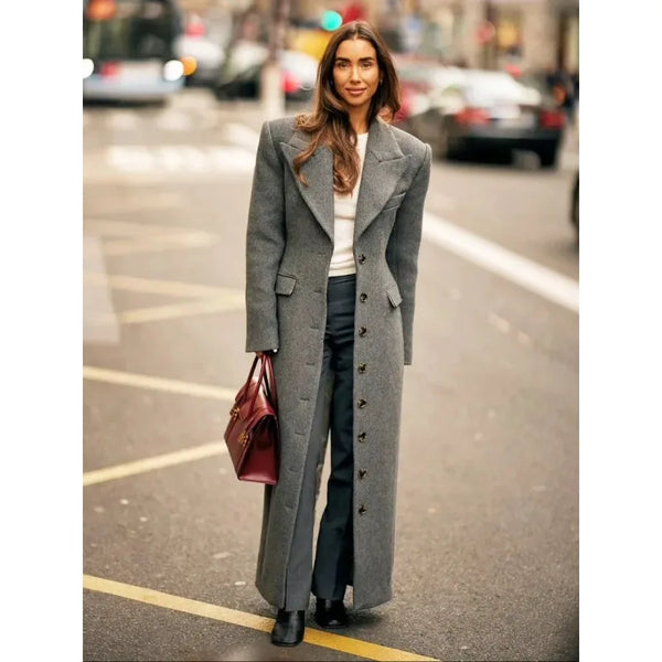 Elegant Waist-Cinching Wool Overcoat