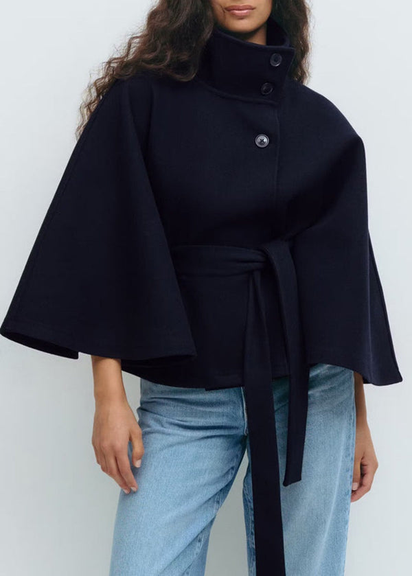 Élodie Belted High Neck Cape Jacket