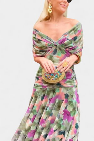 Amélie Blossom Heart-Neck Maxi Dress