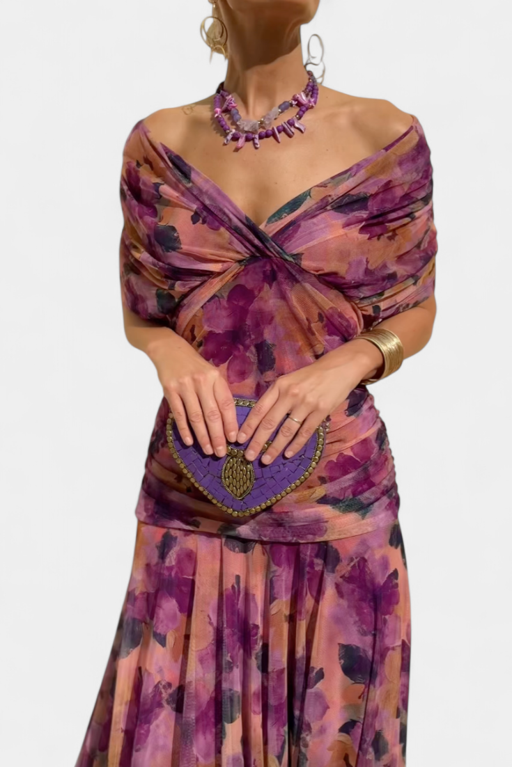Amélie Blossom Heart-Neck Maxi Dress