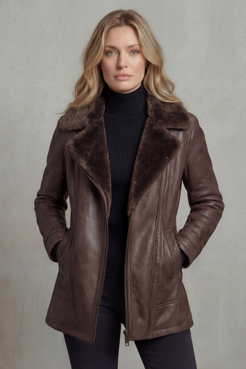 Elara Shearling Urban Leather Jacket