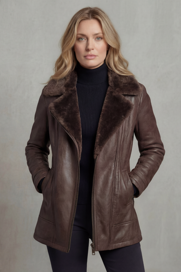 Elara Shearling Urban Leather Jacket