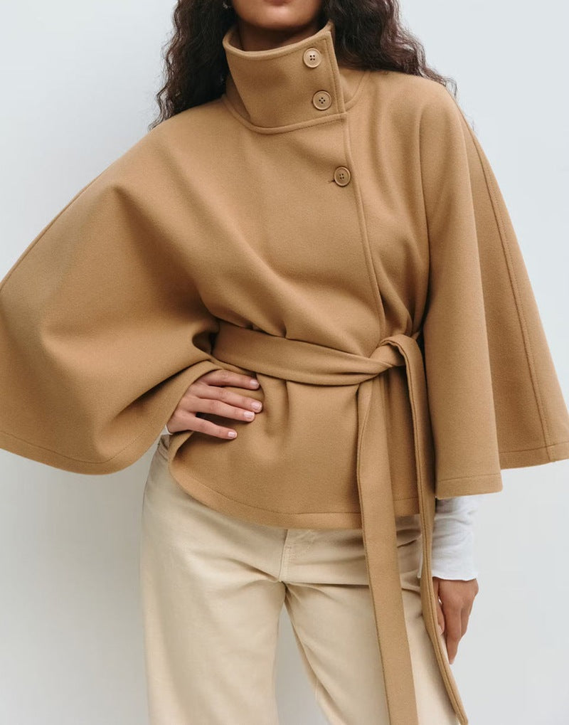 Élodie Belted High Neck Cape Jacket