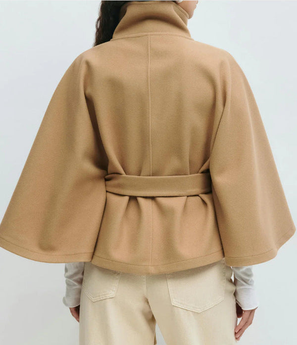 Élodie Belted High Neck Cape Jacket