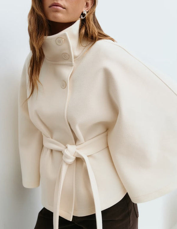 Élodie Belted High Neck Cape Jacket