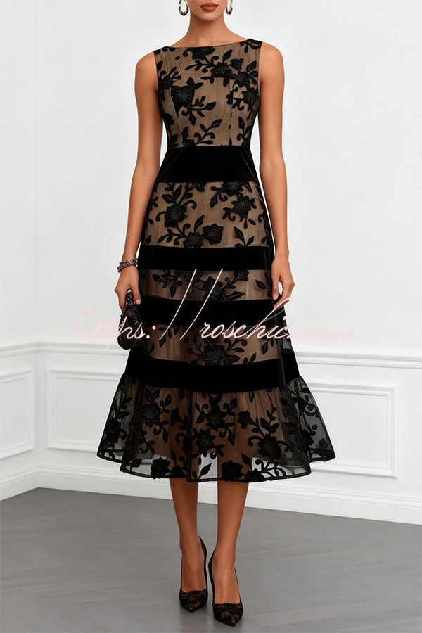 Noir Fleur Lace Midi Dress