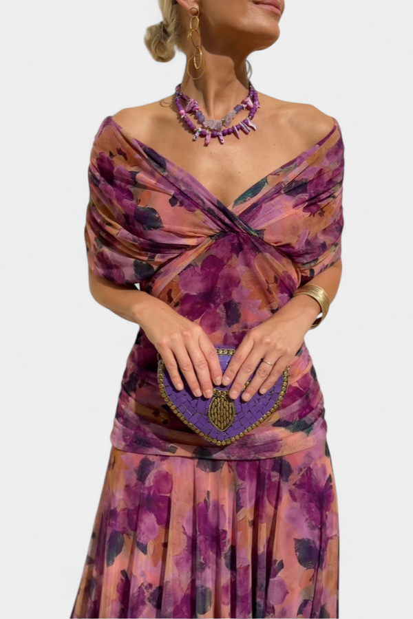 Amélie Blossom Heart-Neck Maxi Dress