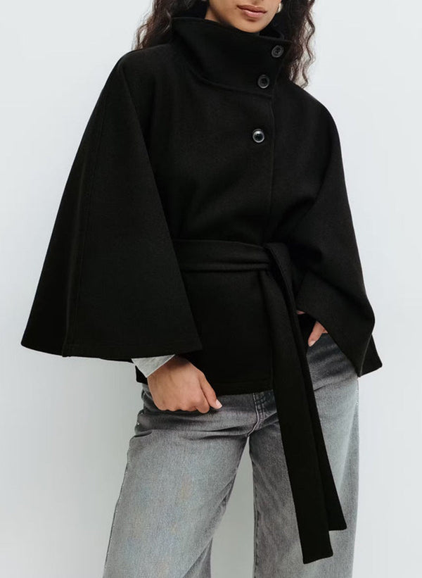 Élodie Belted High Neck Cape Jacket