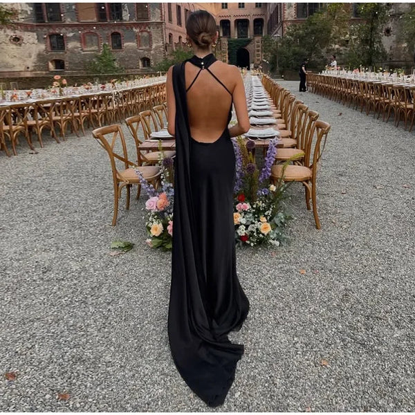 Aurélie Backless Satin Scarf Cocktail Dress