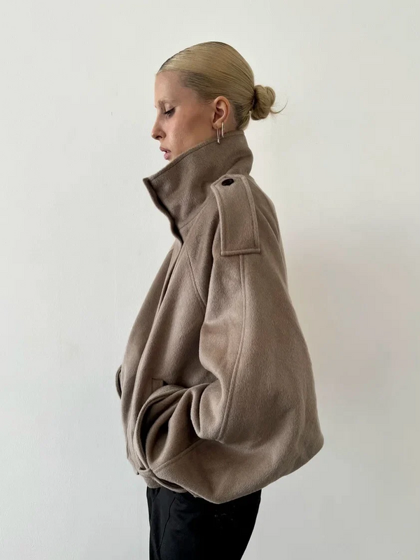 Maia | Women's High Neck Button Front Wool Blend Jacket