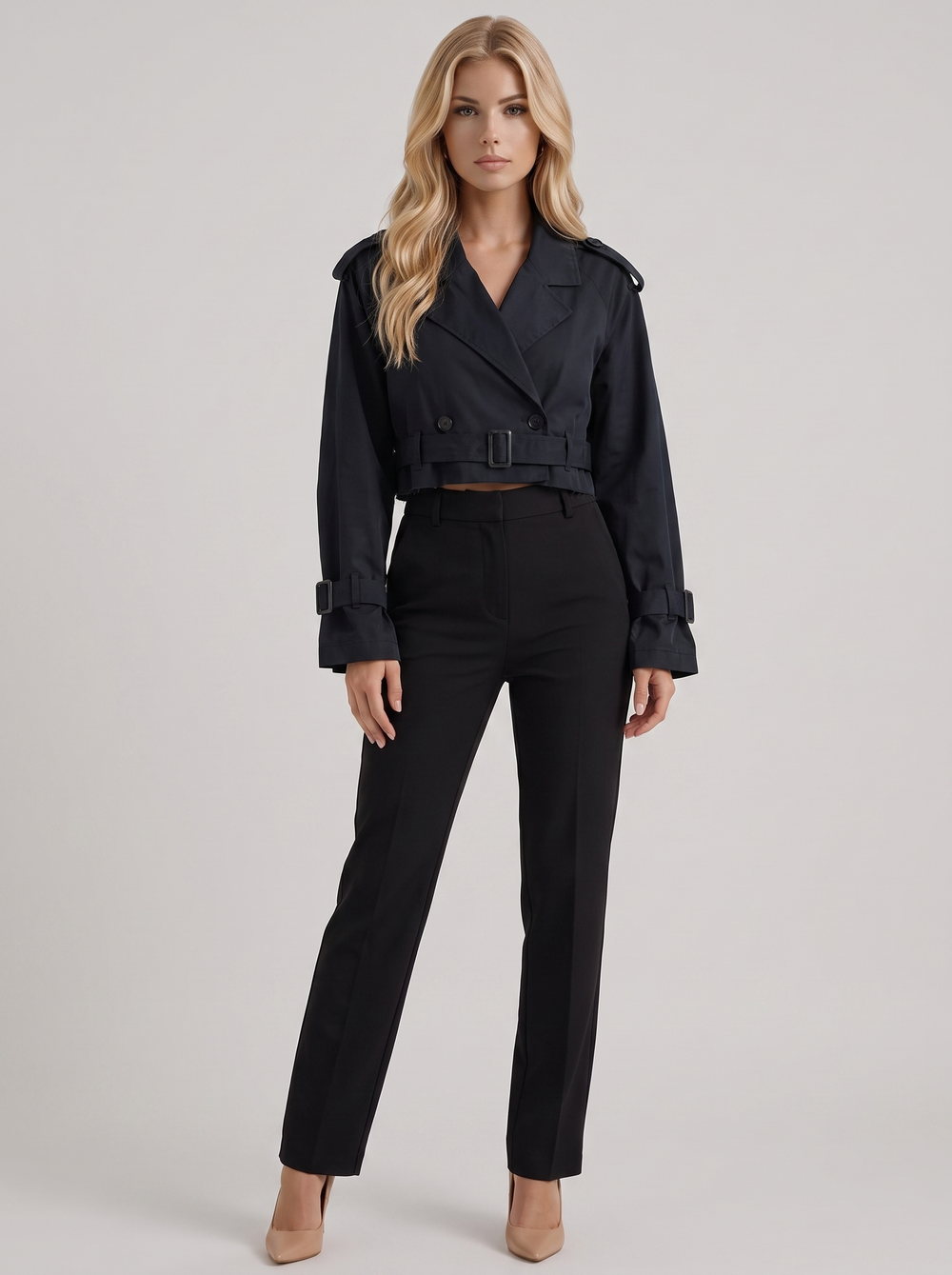 Demi | Women's Belted Cropped Utility Trench Coat