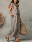 Adèle Flutter Sleeve Linen Maxi Dress