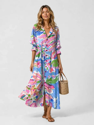 Lucie Printed Maxi Shirt Dress