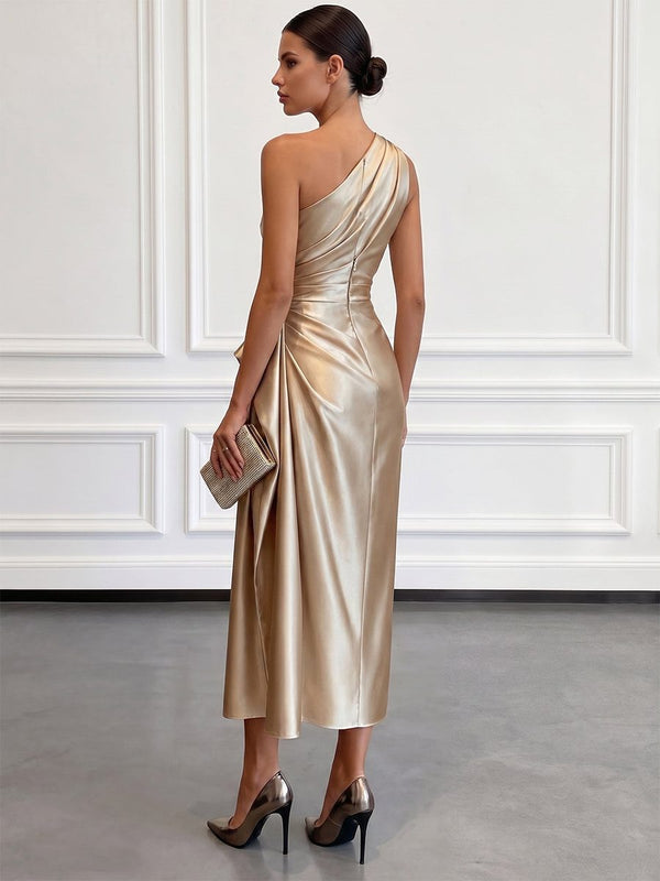 Aurore One-Shoulder Ruched Midi Dress