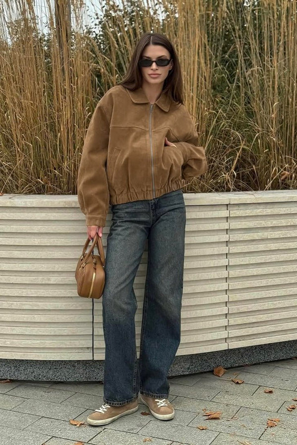Jenny | Women's Suede Zip-Up Bomber Jacket