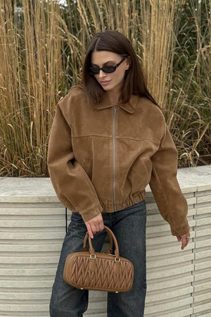 Jenny | Women's Suede Zip-Up Bomber Jacket