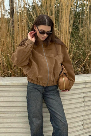 Jenny | Women's Suede Zip-Up Bomber Jacket
