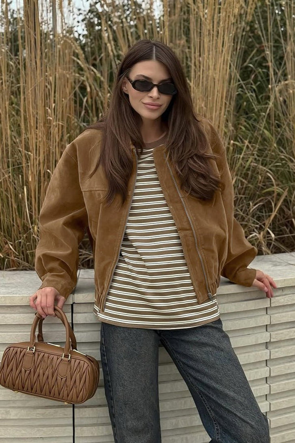 Jenny | Women's Suede Zip-Up Bomber Jacket