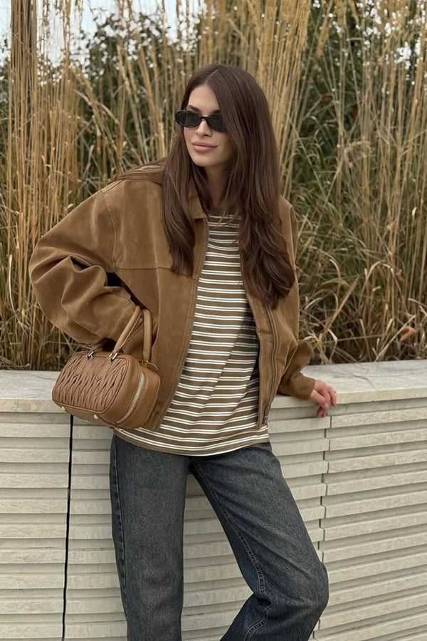 Jenny | Women's Suede Zip-Up Bomber Jacket