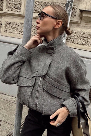 Sarah | Women's Herringbone Stand Collar Coat