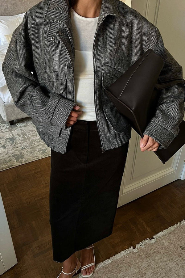 Sarah | Women's Herringbone Stand Collar Coat