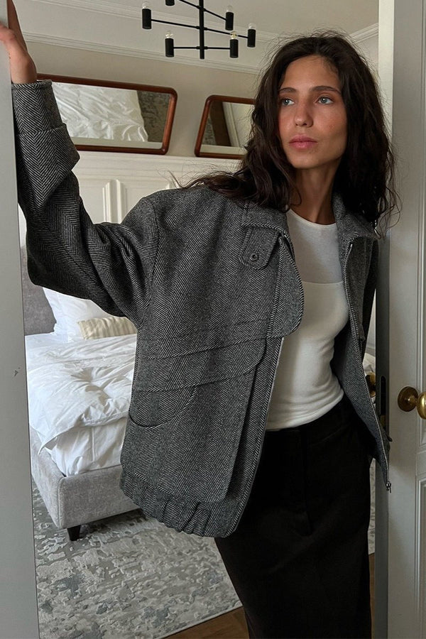 Sarah | Women's Herringbone Stand Collar Coat