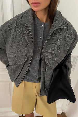 Sarah | Women's Herringbone Stand Collar Coat