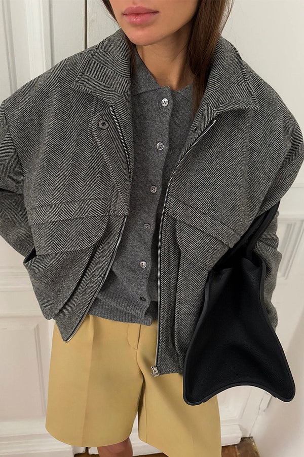Sarah | Women's Herringbone Stand Collar Coat