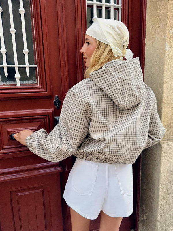 Daniela | Women's Plaid Hooded Cropped Jacket
