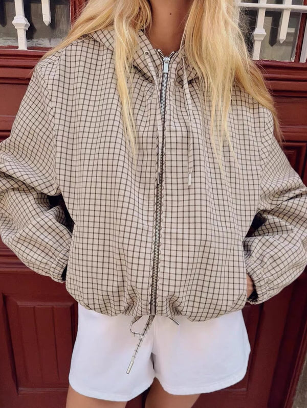 Daniela | Women's Plaid Hooded Cropped Jacket
