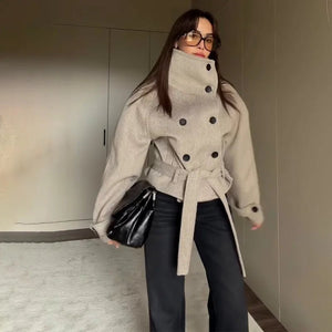 Esther | Women's Belted Funnel Neck Coat