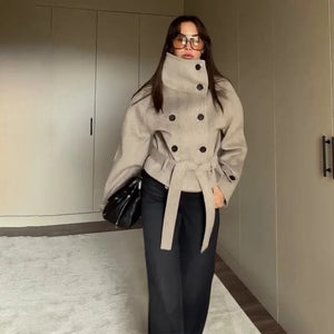 Esther | Women's Belted Funnel Neck Coat
