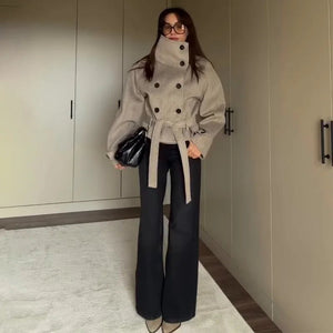 Esther | Women's Belted Funnel Neck Coat