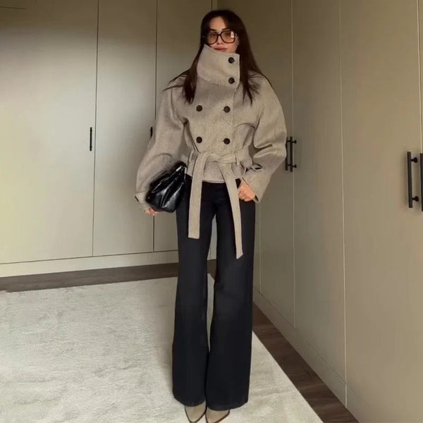 Esther | Women's Belted Funnel Neck Coat