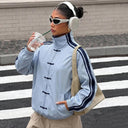 Mary | Women's Mandarin Collar Striped Oversized Jacket