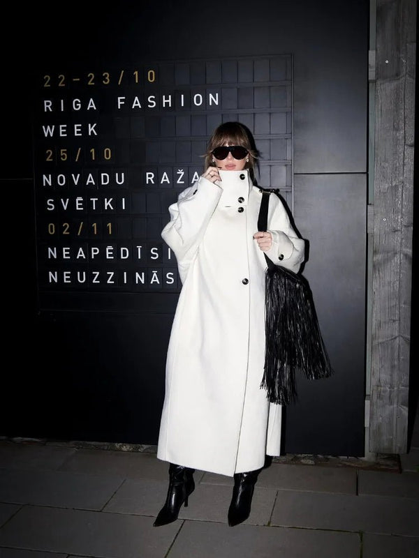 Nadia | Women's Funnel Neck Longline Wool-Blend Coat